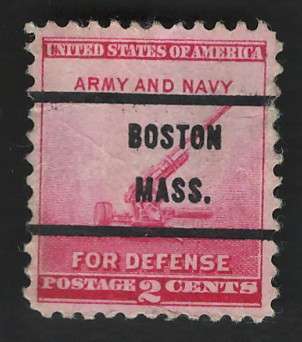 USA 1940 National Defense: 90 mm Anti-aircraft gun Scott #900 2c (Boston pre-cancel).