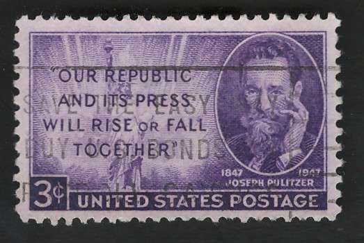 USA 1947 Joseph Pulitzer & Statue of Liberty Scott #946. Price R4