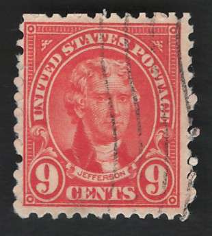 USA Scott 1926/34 (P11x10½) #641 9c Rose. Price R5