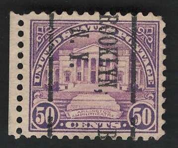 USA-1922/25  (P11) Scott #570 50c Dull Lilac (Brooklyn vertical pre-cancel). Price R13