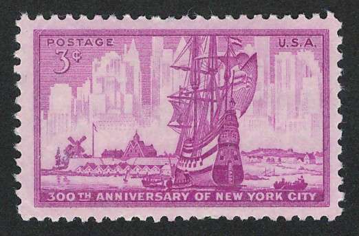 USA 1953 Dutch Ship in New Amsterdam Harbor. Scott #1027 (MNH). Price R6