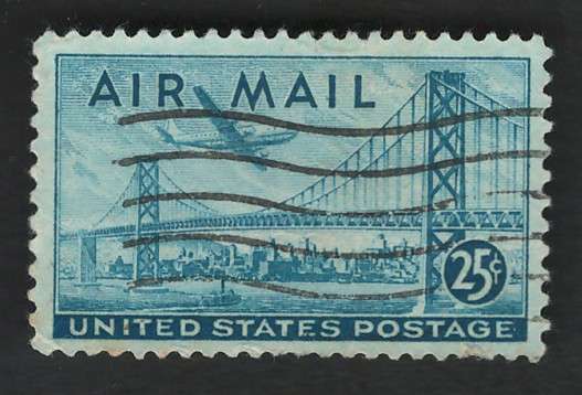 USA Scott Air Post 1947 Oakland Bay Bridge  #C36 25c Light Blue. Price R2