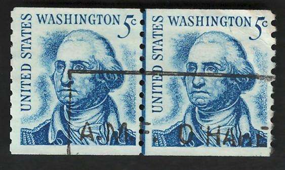 USA 1966-81 Prominent Americans (P10 Vert.): Washington (Redrawn) (Strip of 2). Scott #1304A