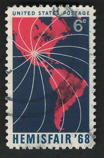 USA 1968 HemisFair 68 Exhibition: Map of North & South America. Scott #1340