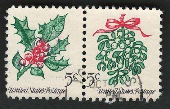 USA 1964 Christmas: Holly & Mistletoe. Scott #1254 & #1255