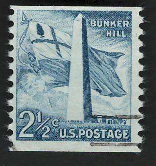 USA 1954-80 (P10 Vert). Bunker Hill Monument, Mass. Flag. Scott #1056