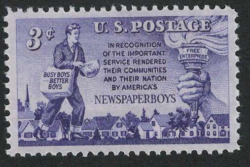 USA 1952 Newspaper Boy, Torch and Group of Homes. Scott #1015 (MOGH). Price R6