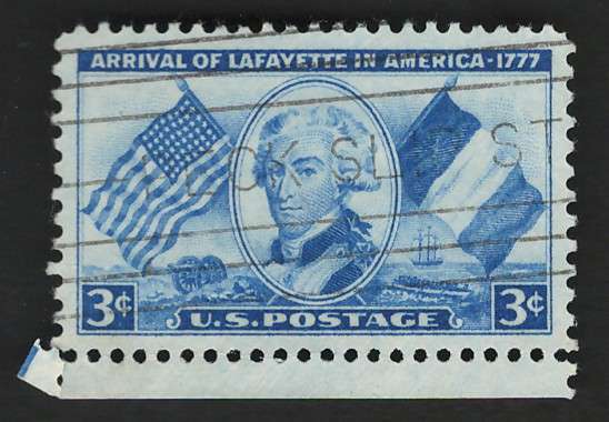 USA 1952 Marquis de Lafayette, Flags, Cannon and Landing Party. Scott #1010. Price R4