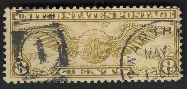 USA Scott Air Post 1931/32 Winged Globe #C17 8c Olive Bistre