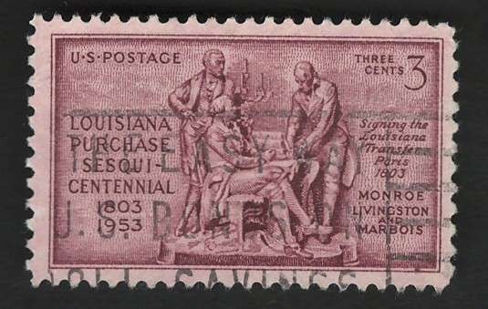USA 1953 Monroe, Livingston and Barbe Marbois. Scott #1020