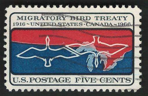 USA 1966 Migratory Bird Treaty: Birds Over Canada-U.S. Border. Scott #1306