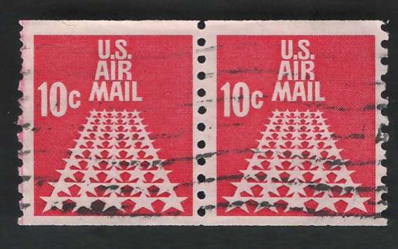 USA Scott Air Post 1968 50-Star Runway. (P10 vert) #C73 (strip of 2) 10c