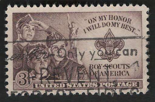USA 1950 Three Boys, Statue of Liberty and Scout Badge. Scott #995