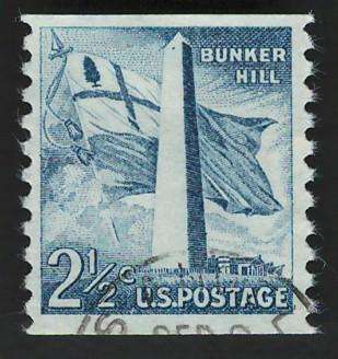 USA 1954-80 (P10 Vert). Bunker Hill Monument, Mass. Flag. Scott #1056