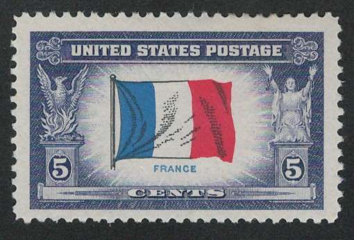 USA 1943-44 Overrun Countries: France Scott #915 5c (MOGH).