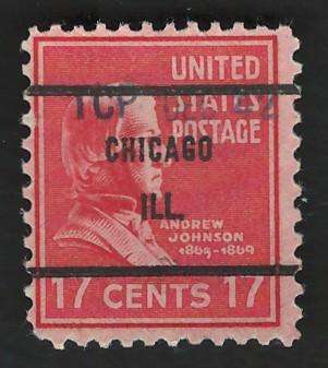 USA 1938 Pres. Issue Scott #822 17c (Chicago pre-cancel).