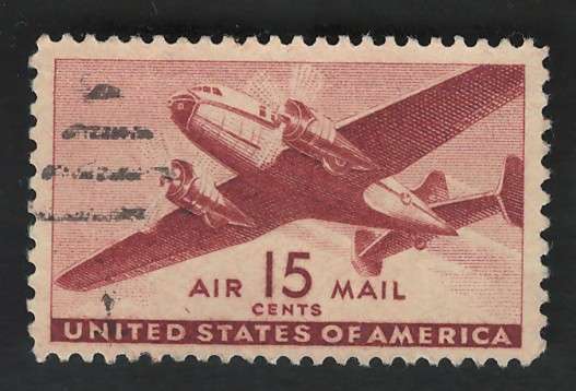 USA Scott Air Post Twin-motored Transport 1941-44  #C28 15c Brown Carmine. Price R1.30