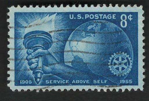 USA 1955 Rotary International Anniv.: Torch, Globe and Rotary Emblem. Scott #1066