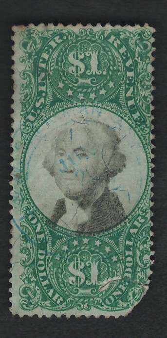 USA Scott Revenue-3rd Iss 1871-72 #R144 $1 Green & Black. Price R9