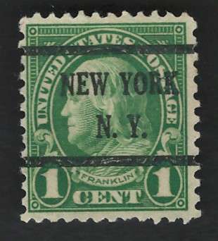 USA Scott 1926/34 (P11x10½) #632 1c (New York pre-cancel). Price R6