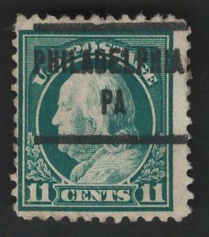 USA-Scott 1917/19  P11 #511 11c Green (Philadelphia pre-cancel). Price R17