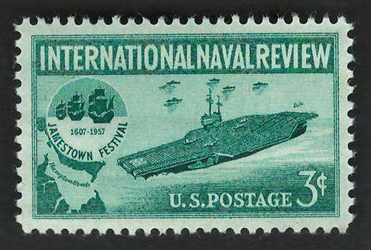 USA 1957 Aircraft Carrier and Jamestown Festival Emblem (MNH). Scott #1091