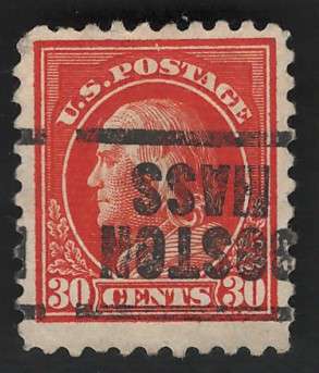 USA Scott 1913/15  (P10) #439 30c Dark Orange Red (Inverted Boston pre-cancel). Price R47 (cv R390)