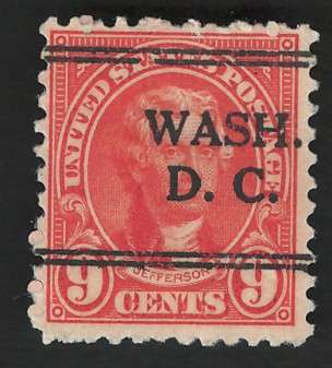USA Scott 1926/34 (P11x10½) #641 9c (Washington pre-cancel). Price R7