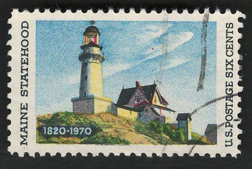 USA 1970 Maine Statehood: Lighthouse at Two Light, Maine. Scott #1391