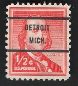 USA 1954-68 Liberty Issue: Franklin. Scott #1030 (Detroit pre-cancel). Price R6