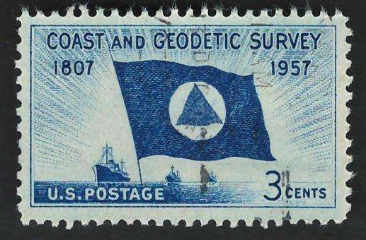 USA 1957 Flag of Coast and Geodetic Survey and Ships at Sea. Scott #1088