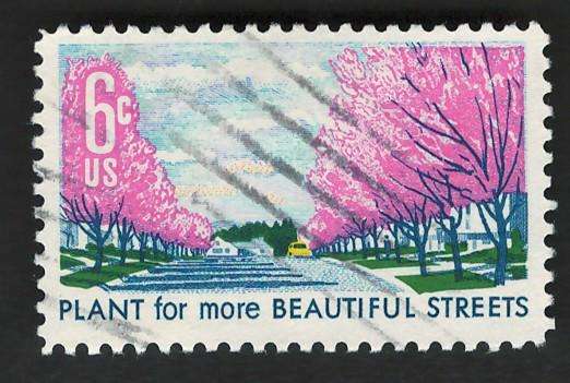 USA 1969 America Beautification: Blooming Crab Apples along Street. Scott #1368