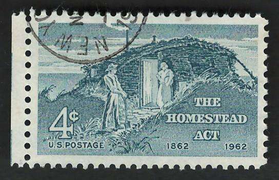 USA 1962 Homestead Act: Sod Hut and Settlers. Scott #1198