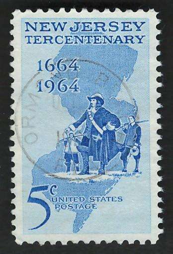 USA 1964 New Yersey Tercentenary: Philip Carteret Landing at Elizabethtown and Map. Scott #1247
