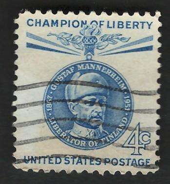 USA 1960 Champion of Liberty: Finland President Baron Gustaf Emil Mannerheim. Scott #1165