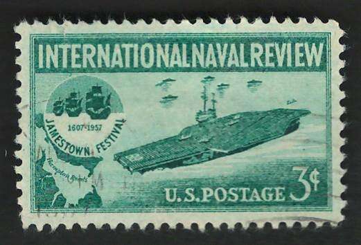USA 1957 Aircraft Carrier and Jamestown Festival Emblem. Scott #1091