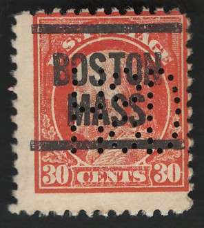 USA-Scott 1917/19  P11 #516 30c (Boston pre-cancel & Perfins). Price R15