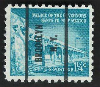 USA 1954-68 Liberty Iss: Palace of the Governor, Santa Fe. Scott #1031A (Brooklyn pre-canc)