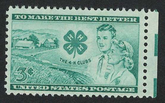 USA 1952 Farm, Club Emblem, Boy and Girl. Scott #1005 (MOGH)