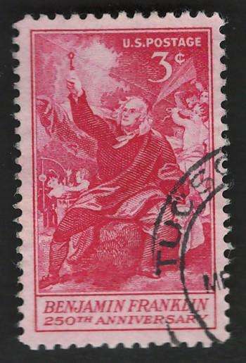 USA 1956 Franklin Taking Electricity from the Sky by Benjamin West. Scott #1073