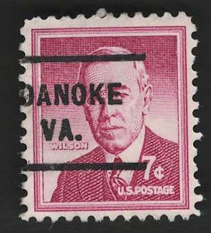 USA 1954-68 Liberty Issue: Woodrow Wilson. Scott #1040 (Roanoke pre-cancel). Price R6
