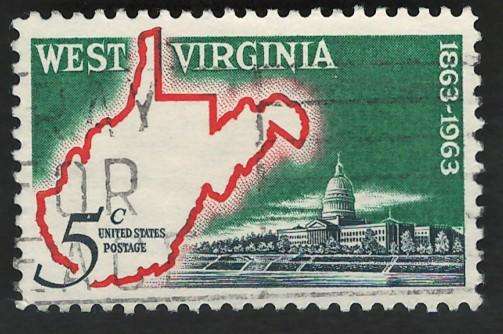 USA 1963 West Virginia Statehood: Map and State Capitol. Scott #1232