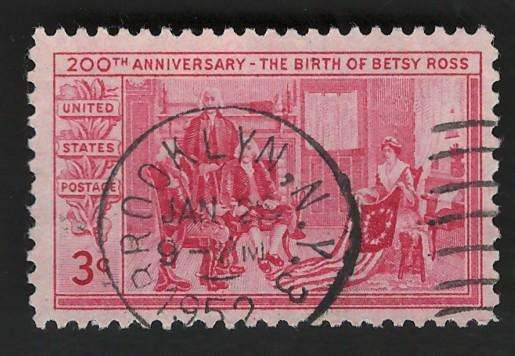 USA 1952 Betsy Ross Showing Flag to Gen. Washington, R Morris & G Ross. Scott #1004