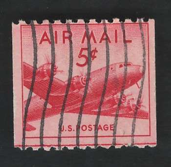 USA Scott Air Post 1948 Skymaster  (P10 Hor) #C37 5c Carmine