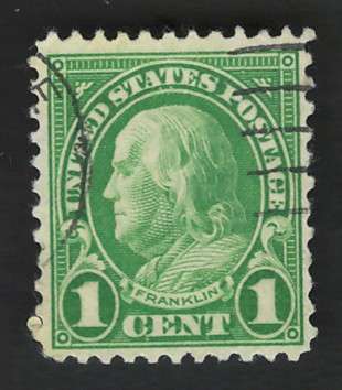 USA Scott 1926/34 (P11x10½) #632 1c Yellow Green. Price R4