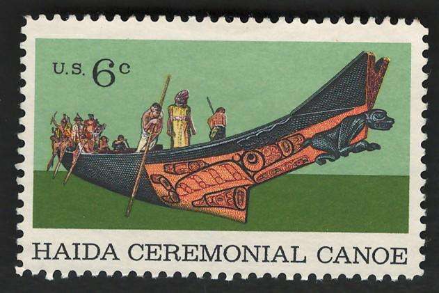 USA 1970 Natural History: Tlingit Chief in Haida Ceremonial Canoe. Scott #1389