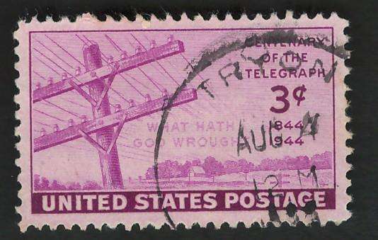 USA 1944 Telegraph Wires and Morses First Transmitted Words Scott #924 3c.