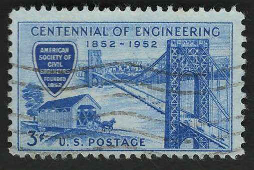USA 1952 George Washington Bridge & Covered Bridge of 1850s. Scott #1012. Price R4