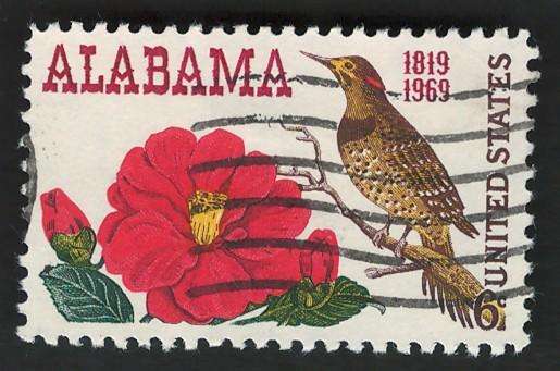 USA 1969 Alabama Statehood: Camelia & Yellow-shafted Flicker. Scott #1375