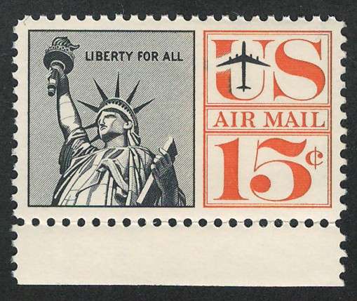 USA Scott Air Post 1961-67 Statue of Liberty. #C63 (MNH) 15c Black & Orange. Price R7